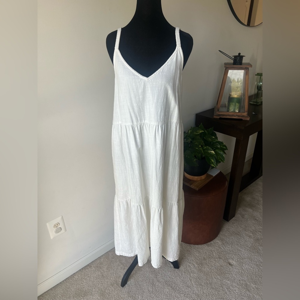 Roxy White V-Neck Tiered Maxi Dress
